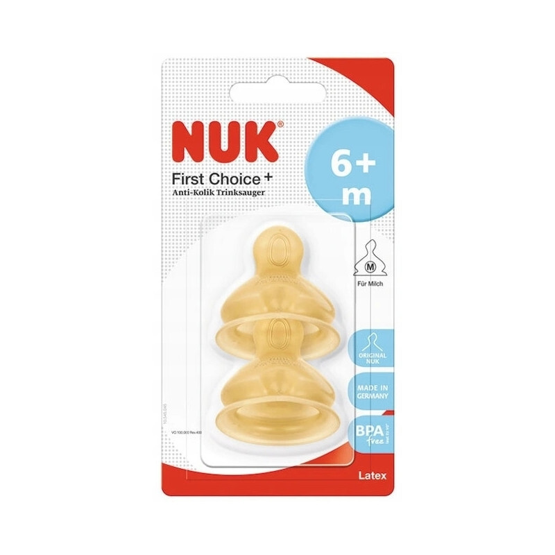 NUK - FIRST CHOICE Θηλή Μπιμπερό Καουτσούκ 6m+ (Μεσαία Οπή) - 2τεμ.